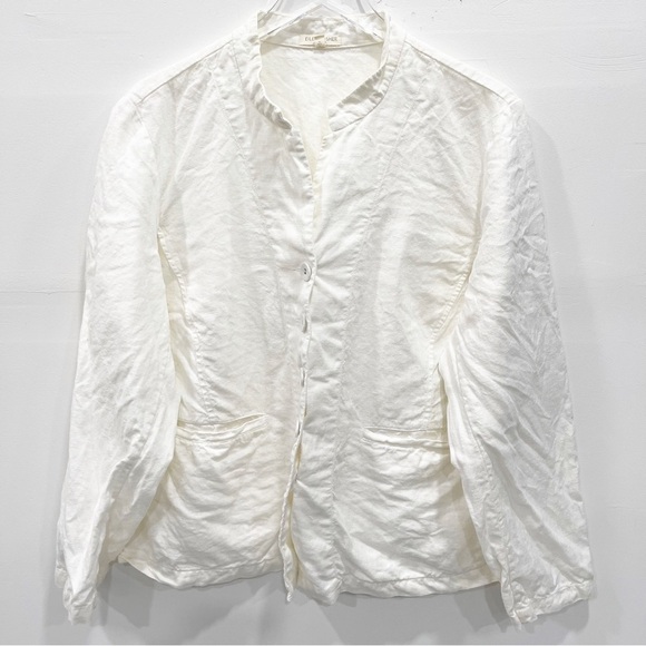 Eileen Fisher Mandarin Collar Linen Blazer Jacket Button Front White 1X - Picture 2 of 12